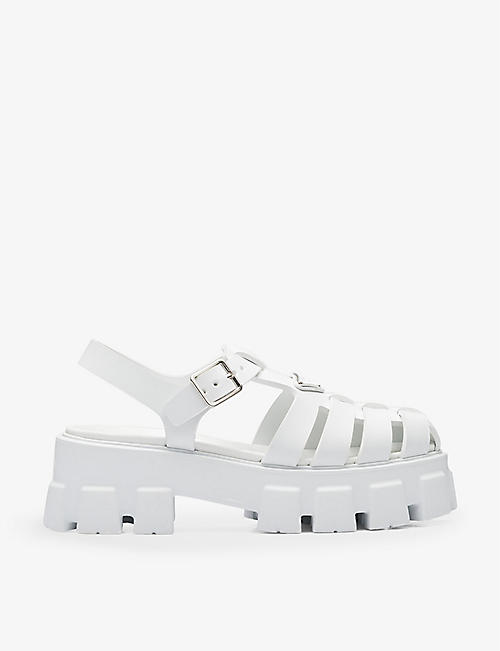 PRADA: Monolith logo-plaque chunky-sole caged rubber sandals