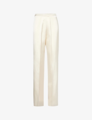 ANOTHER TOMORROW: Pintuck high-rise straight-leg satin trousers