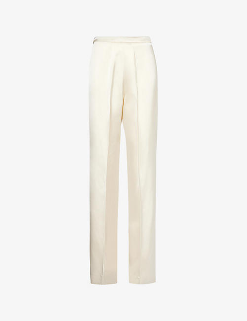 ANOTHER TOMORROW: Pintuck high-rise straight-leg satin trousers