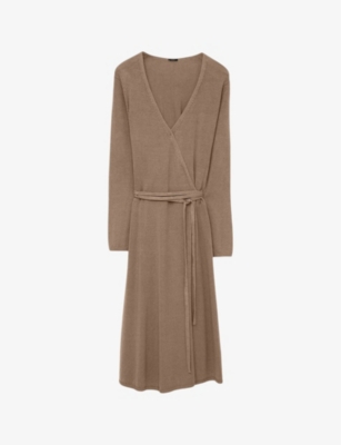 JOSEPH: Wrap-over long-sleeve stretch linen-blend midi dress