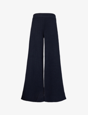 ME AND EM: Textured wide-leg mid-rise cotton-blend palazzo trousers