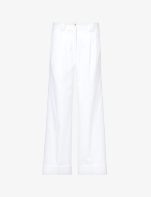 ME AND EM: Pleated wide-leg high-rise cotton-blend trousers