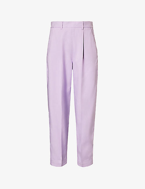 ME AND EM: Textured tapered-leg high-rise woven trousers