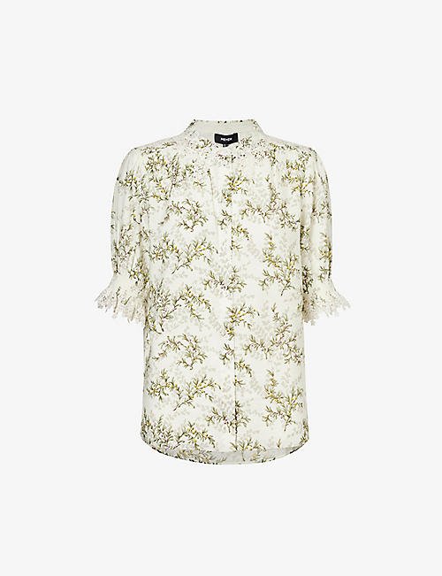 ME AND EM: Berry-print puffed-sleeve woven blouse