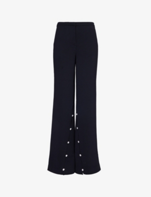 STINE GOYA: Button-embellished wide-leg recycled-polyester woven trousers
