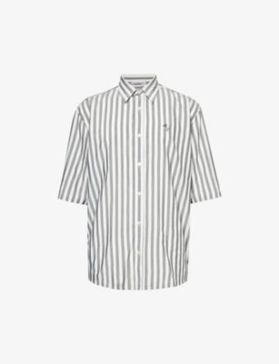 ACNE STUDIOS: Logo-embroidered striped relaxed-fit woven shirt