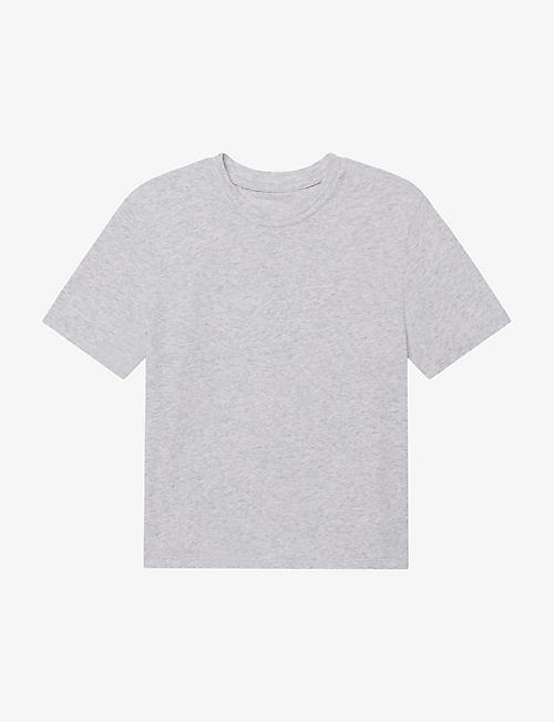 KHY: Raw-edge elasticated-waist cropped stretch-cotton jersey T-shirt