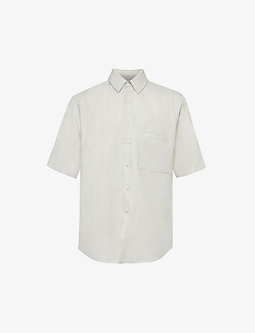 CORNELIANI: Short-sleeved relaxed-fit linen-twill shirt