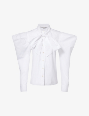 STELLA MCCARTNEY: Puffed-shoulder neck-tie cotton-poplin shirt