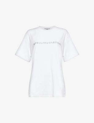 STELLA MCCARTNEY: Crystal-embellished logo cotton-jersey T-shirt