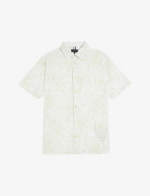 TED BAKER: Cavu floral-print short-sleeve cotton shirt