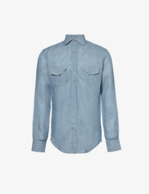 ELEVENTY: Spread-collar regular-fit linen shirt