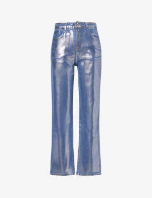 AMY LYNN: Soho metallic-finish mid-rise straight-leg stretch-denim jeans