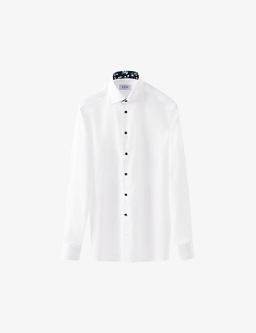 ETON: Signature floral-trim regular-fit cotton-twill shirt