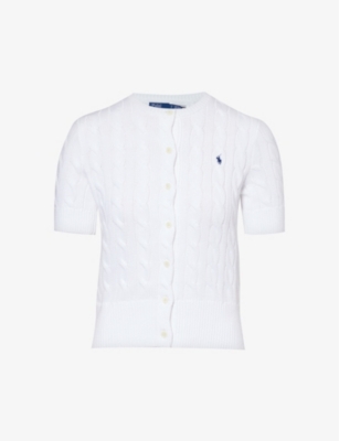 POLO RALPH LAUREN: Logo-embroidered cable-weave cotton-knit cardigan