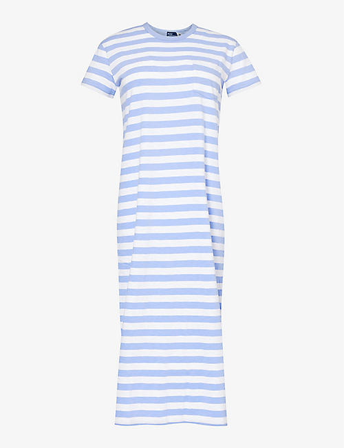 POLO RALPH LAUREN: Striped short-sleeved cotton-jersey midi dress