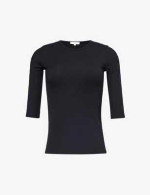 VINCE: Ribbed round-neck stretch-woven top