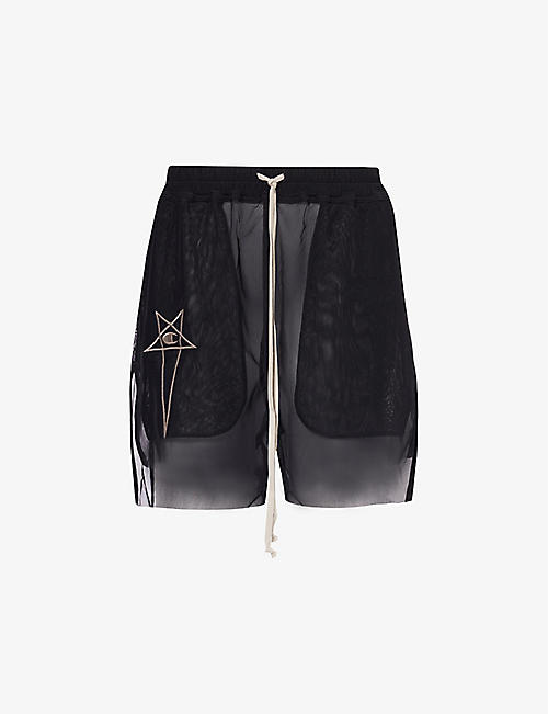 RICK OWENS: Rick Owens x Champion brand-embroidered stretch-woven shorts