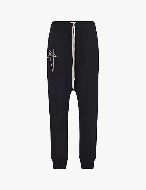 RICK OWENS: Rick Owens x Champion brand-embroidered cotton-jersey trousers