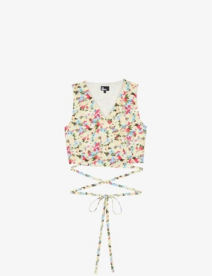 THE KOOPLES: Floral-print wrap woven-blend top