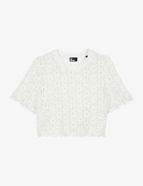 THE KOOPLES: Scalloped-trim crochet cropped cotton top