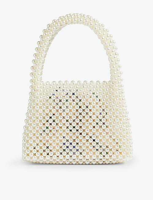 LK BENNETT: Pearl-embellished woven tote bag