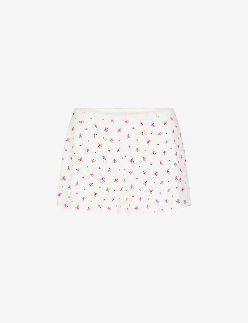 SKIMS: Soft Lounge floral-print lace-trim stretch-woven shorts