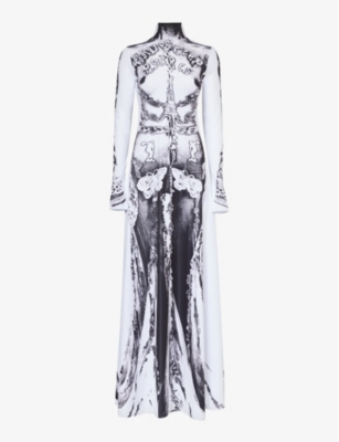 JEAN PAUL GAULTIER: Paris graphic-pattern stretch-woven maxi dress