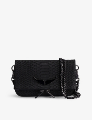 ZADIG&VOLTAIRE: Rock nano wing-embellished snakeskin-embossed leather clutch bag