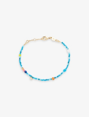 ANNI LU: Dotty beaded 18ct yellow gold-plated brass, gemstone and freshwater pearl bracelet