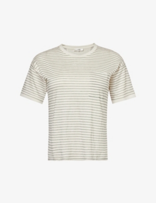 FRAME: Stripe-print organic-linen T-shirt