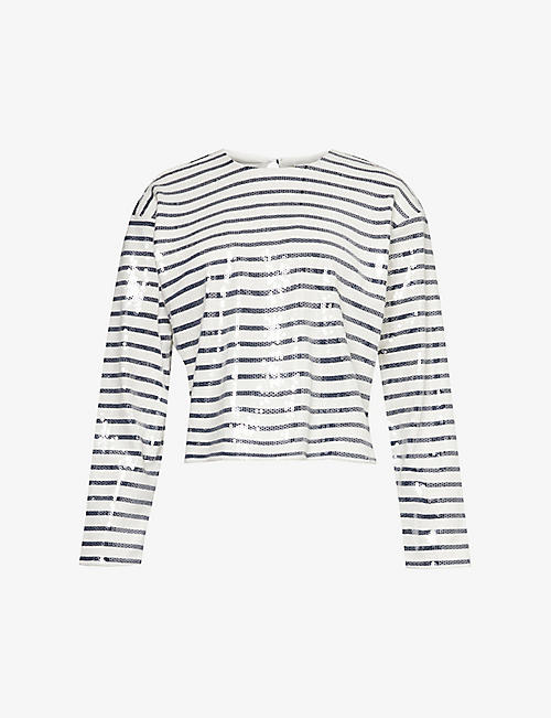 FRAME: Striped sequin organic-cotton T-shirt