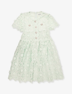 SELF-PORTRAIT: Floral-pattern embellished-button woven mini dress 3-12 years
