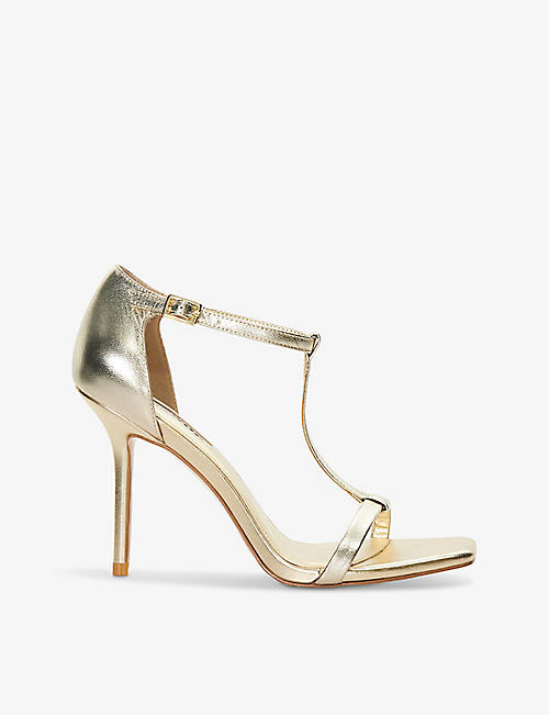 DUNE: Milani T-bar metallic-leather heeled sandals