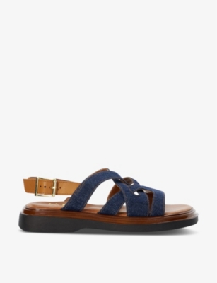 DUNE: Leebra cross-strap suede flatform sandals