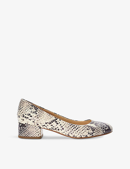 DUNE: Bracket Comfort snakeskin-embossed leather heeled courts