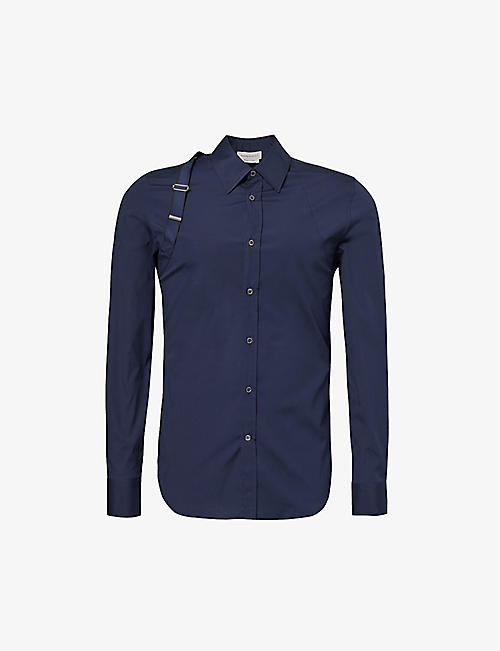 ALEXANDER MCQUEEN: Harness-strap tonal-panel slim-fit stretch-cotton shirt