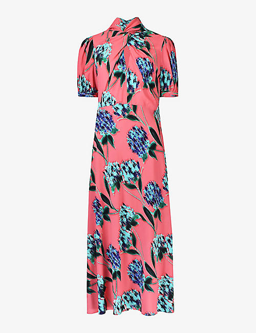RO&ZO: Twist -neck floral-print woven maxi dress