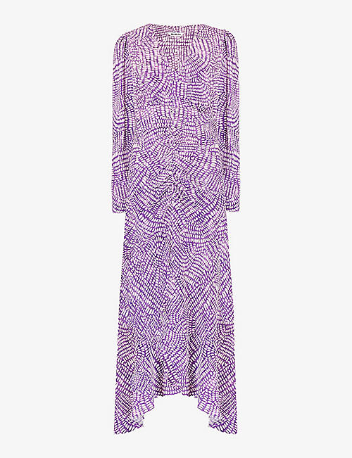 RO&ZO: Geometric-print ruched crepe midi dress