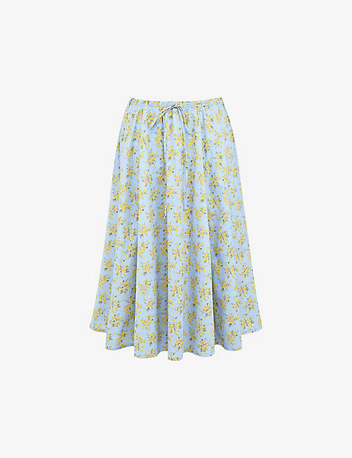 HOUSE OF CB: Cora floral-print stretch cotton-blend midi skirt