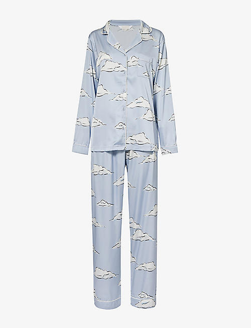THE NAP CO: Cloud-print relaxed-fit stretch-satin pyjamas