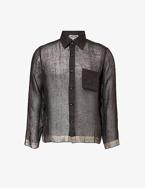 KARTIK RESEARCH: Contrast-trim sheer linen shirt