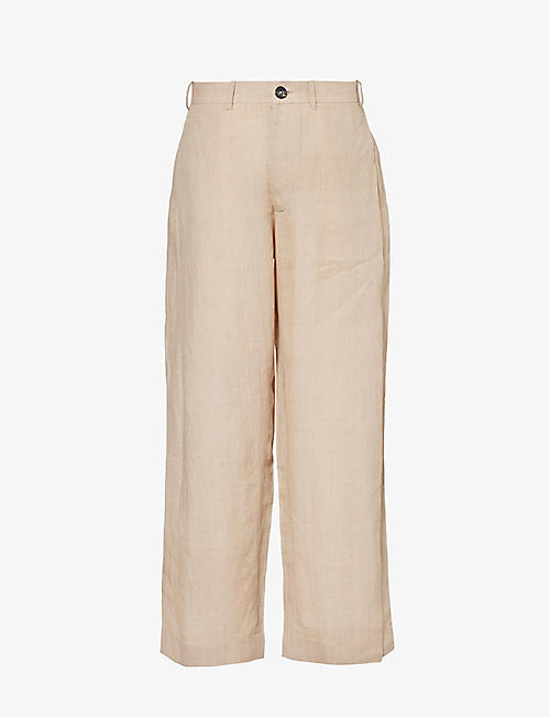 KARTIK RESEARCH: Side Pleat wide tapered-leg relaxed-fit linen trousers