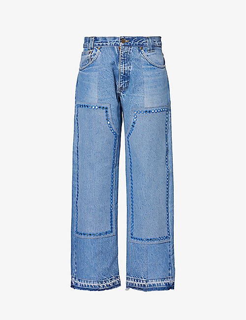KARTIK RESEARCH: Double-knee mirror-embellished jeans