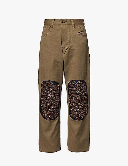 KARTIK RESEARCH: Double-knee embellished-panel cotton trousers