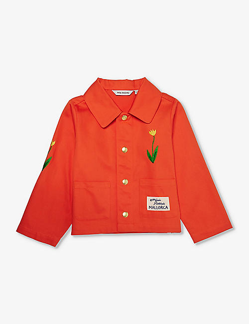 MINI RODINI: Mallorca flower-embroidered organic-cotton jacket 3-11 years