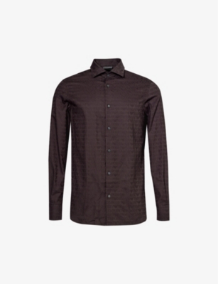 EMPORIO ARMANI: Monogram-print slim-fit cotton-poplin shirt