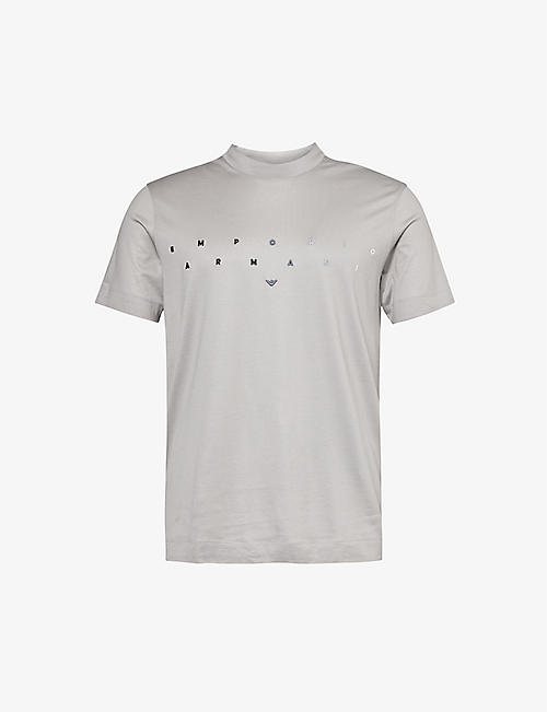 EMPORIO ARMANI: Logo text-print regular-fit woven T-shirt