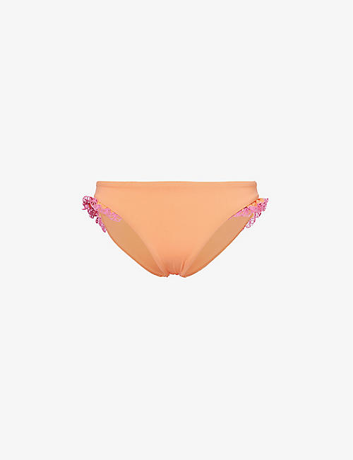 SEAFOLLY: Lucia frilled-trim mid-rise recycled nylon-blend bikini bottoms