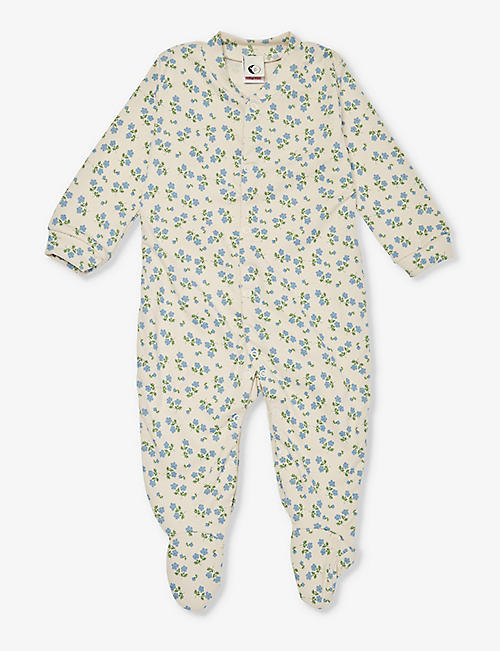 SLEEPY DOE: Floral-print organic cotton-jersey babygrow